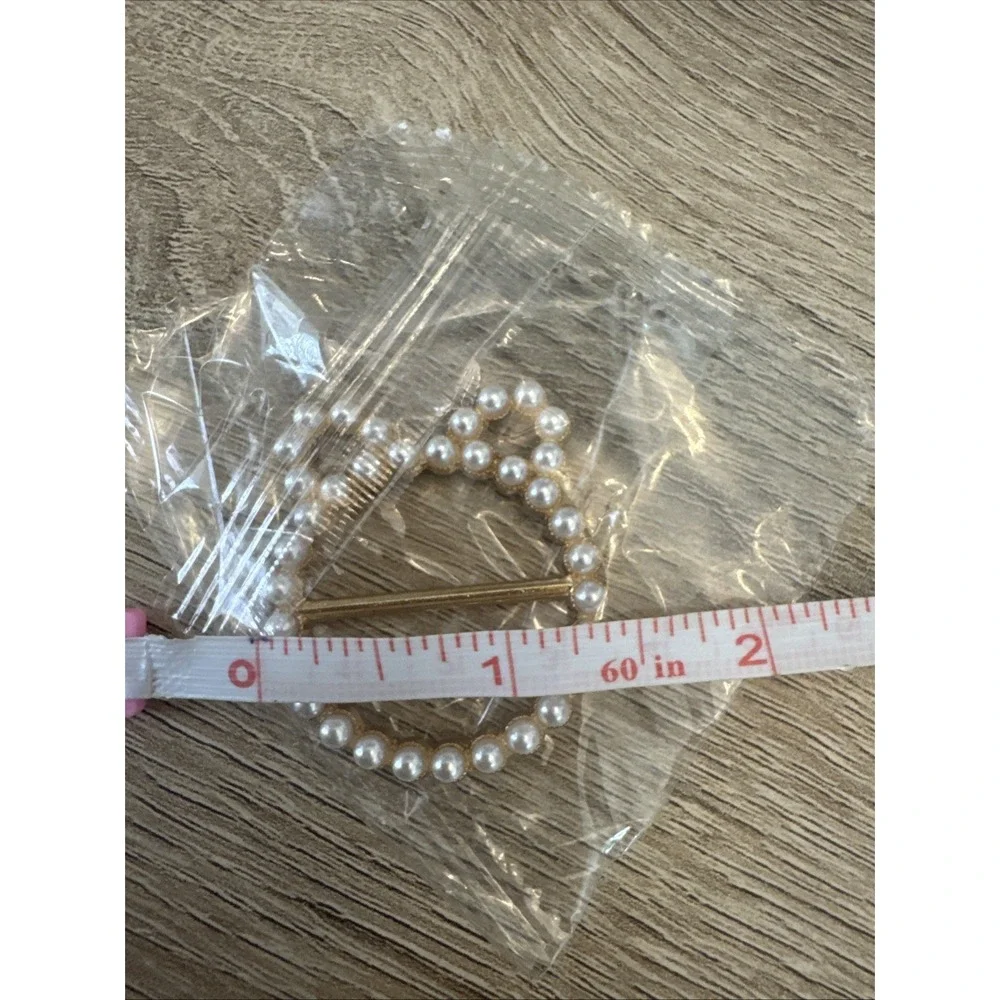 Gold Tone Scarf Clip Set Rhinestone Clover & Faux Pearl Round 1.5 in‎ New